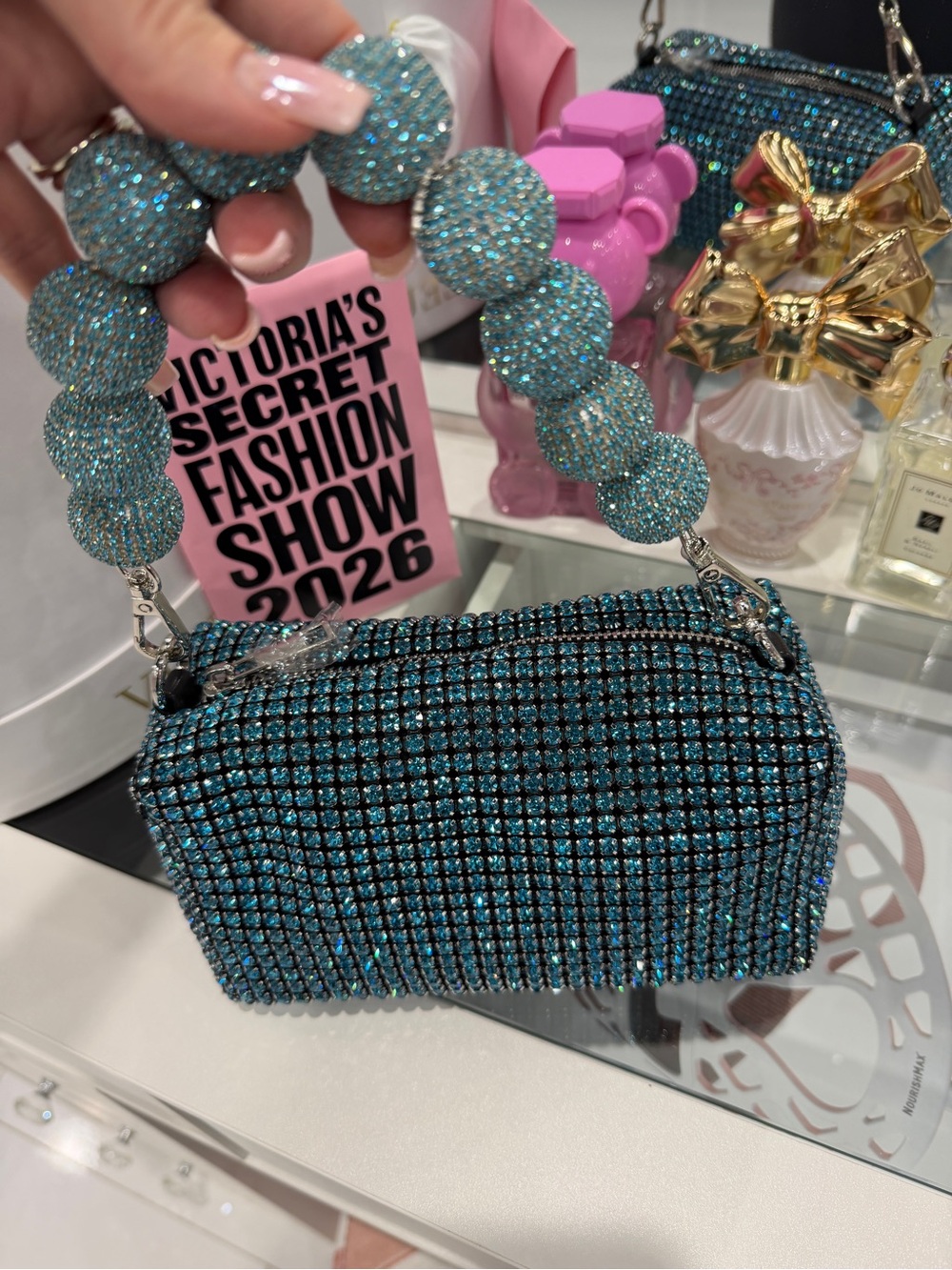 Urban Expressions Turquoise Crystal Mini Bag with Beaded Handle